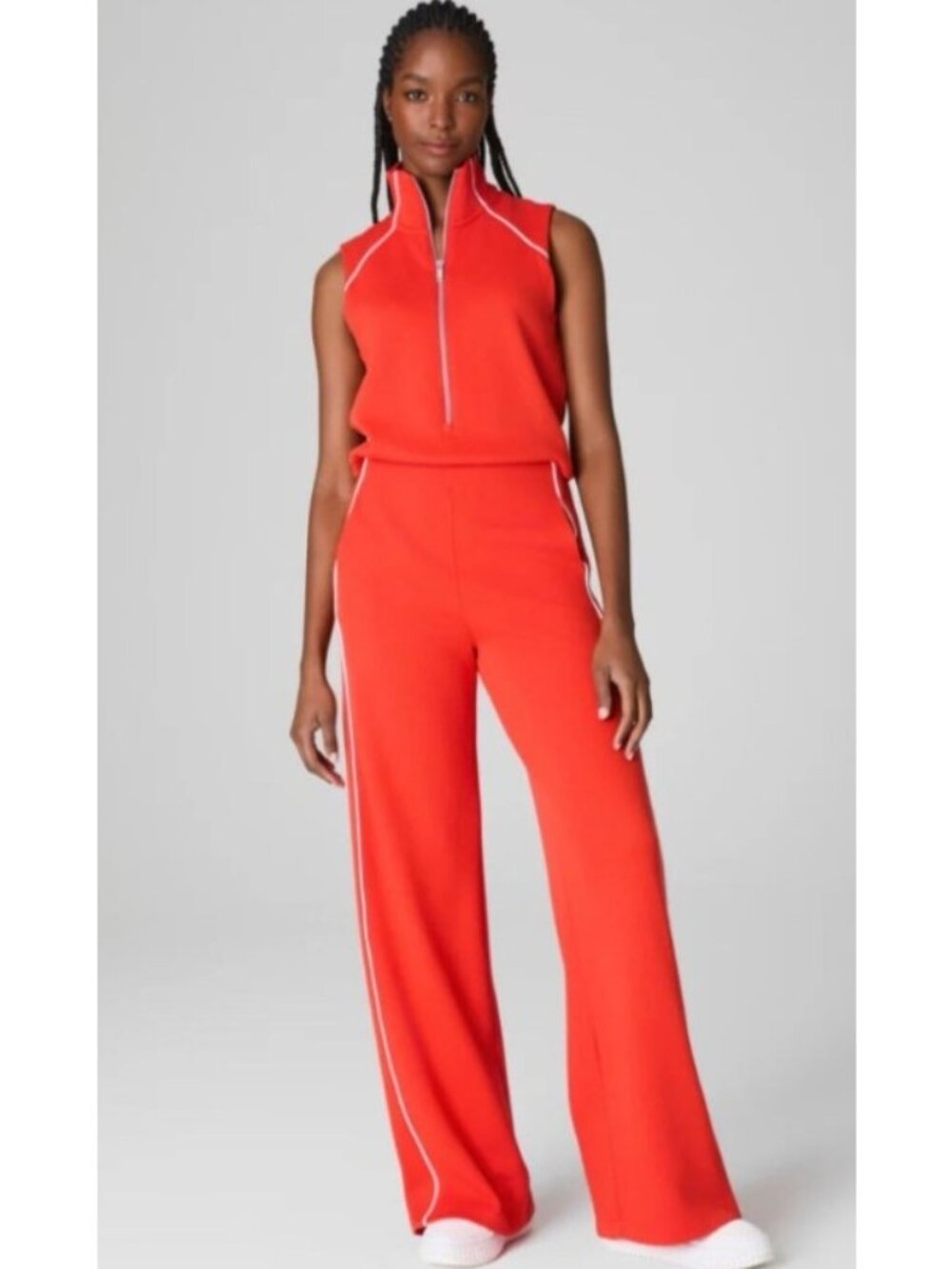 NEW Spanx Air Essentials AirPique Wide-Leg Zip Up Sleeveless jumpsuit Poppy